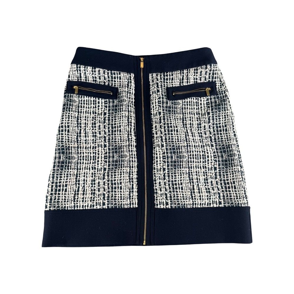 Jones New York Suits Navy Blue‎ White Tweed Zip Front Mini Skirt Size 6